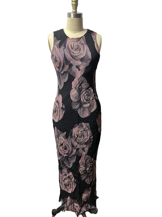 Nostalgia Dresses & Skirts - Vintage Nostalgia 90s Y2K bias cut Black Purple floral maxi dress rayon sz S